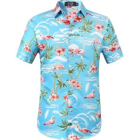 SSLR Pack Hawaiian Shirt for Men Flamingo Short Sleeve Casual Button Down Shirts Summer Beach Shirt