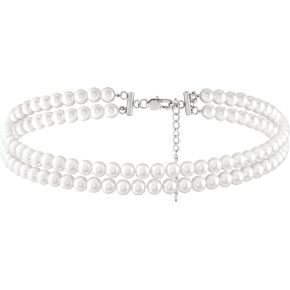 Sacina Boho 1920s Layered 2 Row Imitation-Pearl Choker Necklace, Imitation-Pearl Choker Necklaces for Women, Bridal Necklace, Costume Jewelry, Christmas Jewelry Gift for Women