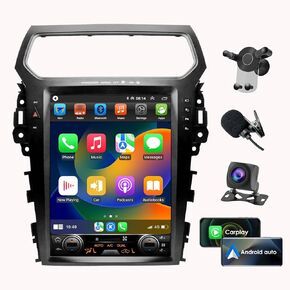 Radio for Ford Explorer 2011-2019 Android 13 Tesla Style 9.7-Inch IPS Touch Screen Stereo with Bluetooth 5.0 Carplay/Android Auto GPS Navigation Car Multimedia Player with HD Rear-View Camera