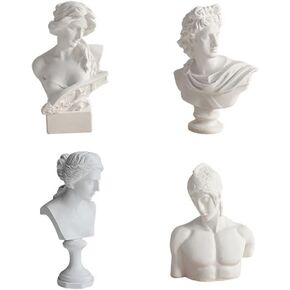 GISELA D 4Pcs Greek Bust Apollo Statues Venus Figure Sculpture Bust Ares Portraits Crafts Greek Mythology Decor Desktop Ornament Renaissance Home Decor Crafts (White-4pc-1)
