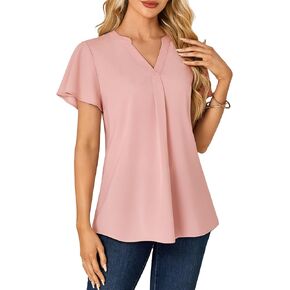 KIFOVEN Women's Summer Dressy Chiffon Blouse Notch V Neck Ruffle Short Sleeve Tunic Shirt Tops