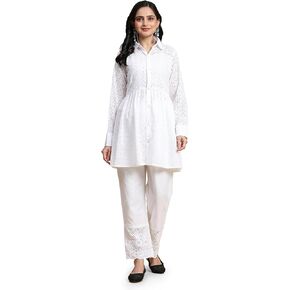 TRENDMALLS Women's Cotton Schiffli Co-Ords Set Kurta Pant for Women