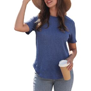 Womens Blouses Crew Neck Short Sleeve Tunic Tops Side Split Casual Fashion T Shirts Tops S-2XL