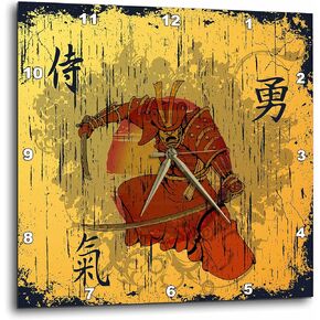 3dRose Japanese Samurai with Swords Kanji Brave Energy Samurai Symbols Oriental Design Wall Clock, 10 by 10"