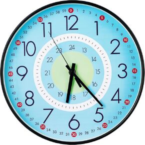 Zgrmbo 12" Atomic Analog Wall Clock Battery Operated, Multi-Colored Kids Wall Clock, Silent Non Ticking, Learning Clock for Kids with 12/24H, DST, Kids Room Wall Decor for Bedrooms