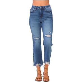 Judy Blue High Waist Distressed Crop Straight Leg Jeans