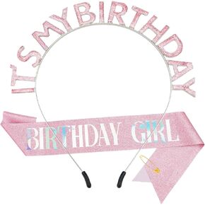 Cute Birthday Headband for Women IT'S MY BIRTHDAY Headband & BIRTHDAY GIRL Sash Birthday Sash for Girls