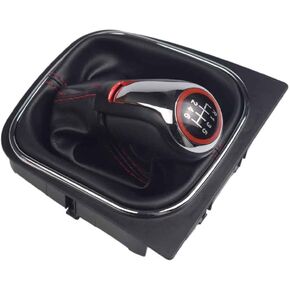 Manual Car 6 Speed Chrome Handle Leather Gear Shift Knob with Gaiter Boot Cover for Vw Volks-wagen Golf 6 Golf 5 A5 Mk5 GTI GTD R32 2004-2008 (6 Speed)
