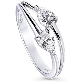 BERRICLE Sterling Silver 2-Stone Rings Cubic Zirconia CZ Promise Split Shank Ring for Women, Rhodium Plated Size 4-10