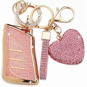 Key Fob Cover with Diamond Keychain for Lexus Car Key Shell Compatible with Lexus ES350 ES300h UX200 LS500 LS500H LC500 LC500h Smart Remote Key Protector for Women (3/4 Buttons-Purple Heart)