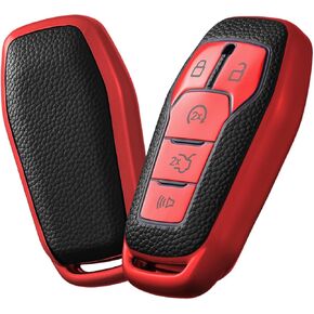 Soft TPU Key Fob Case Cover for Ford,Compatible with Ford F150 Explorer Accessories 2013-2016 Ford Fusion 2015-2017 Ford Mustang Edge 5 Buttons Smart Car Key, Leather Silver