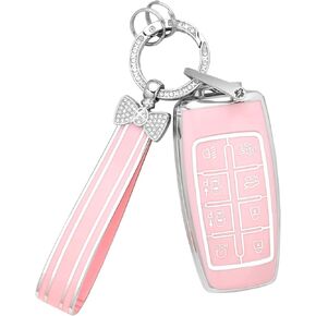 PIFOOG Key Fob Cover for Genesis GV80 GV70 G80 2024 2023 2022 2021 8 Button Pink Car Keys Case Shell Bling Keychain Ring Full Covers Protector Holder Accessories Girly Women TPU Gifts
