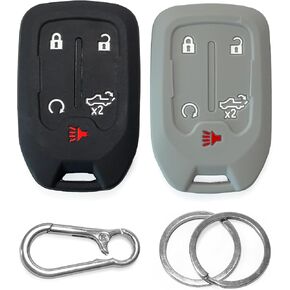 2-Pack Click&Fit Silicone Key Fob Covers Compatible with Chevy Silverado 2019-2024, GMC Sierra 1500 2500HD 3500HD 2021-2024 – Car Remote Key Shell Rubber case 5-Buttons, Black+Grey