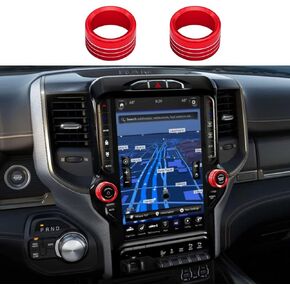 RZXKK Radio Knob Cover Compatible with Dodge Ram 2019 2020 2021 2022 Center Console Screen Audio Volume Tune Control Switch Knob Button Trim Ring 2pcs (Red)..