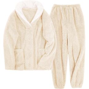 Fluffy Pajamas Set for Women Fleece Pjs Sets Button Down Sleepwear Pullover Fuzzy Pants Winter Plush Loungewear in Kuwait