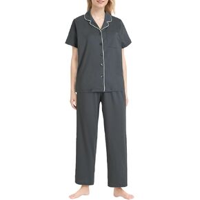 Latuza Women's Petite Length Pajama Set Short Sleeve Cotton Sleepwear