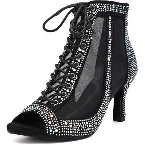 Womens Rhinestone Ballroom Latin Salsa Dance Shoes Burju Dance Heels, Model L551