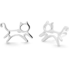 Boma Jewelry Sterling Silver Cat Outline Stud Earrings