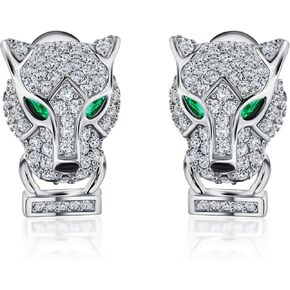 أقراط من الفضة الإسترليني عيار 925 على شكل النمر الأخضر مرصعة بالزركونيا المكعبة للنساء - إغلاق على شكل فراشة in Kuwait