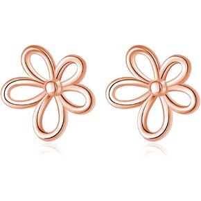 Reffeer Solid 925 Sterling Silver Flower Stud Earrings for Women Teens Hollow Flower Stud Earrings Spring