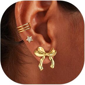 JIAYIQI Gold Stud Earrings for Women Hypoallergenic Bow Earrings Multiple Piercing Dainty Gold Earrings Gifts for Her