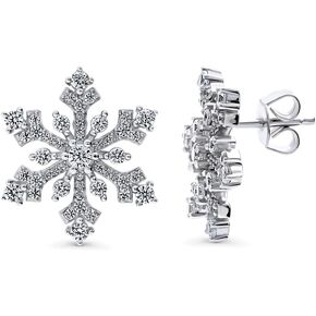 BERRICLE Sterling Silver Snowflake Cubic Zirconia CZ Fashion Stud Earrings for Women, Rhodium Plated