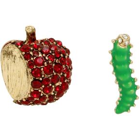 Betsey Johnson Womens Apple & Worm Mismatch Stud Earrings