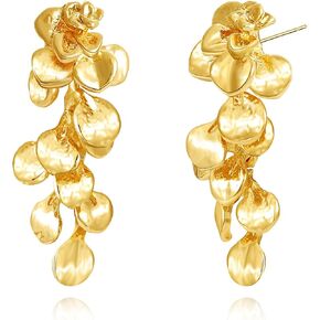 Gold Flower Leaf Earrings for Women 14K Gold Chunky Statement Earrings for Women Large Flower Leaf Earrings Hypoallergenic Dangle Earrings Jewelry for Women