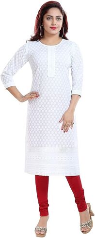 DREAM & DZIRE Women's Chickankari Cotton Regular Kurta For Women. in Saudi Arabia