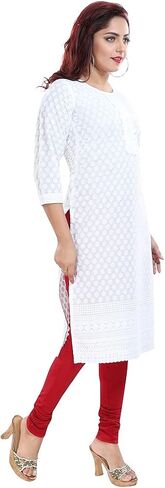 DREAM & DZIRE Women's Chickankari Cotton Regular Kurta For Women. in Saudi Arabia