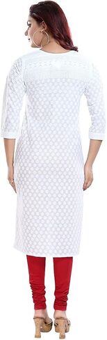 DREAM & DZIRE Women's Chickankari Cotton Regular Kurta For Women. in Saudi Arabia