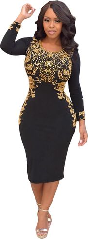 Prom Dress Graduation Valentine attire Midi tunic women dress long sleeve elegant evening wear formal casual party (Black, One size plus fit 1X until 2X) in Saudi Arabia