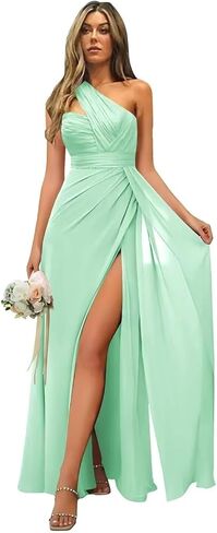 Women's Chiffon One Shoulder Bridesmaid Dresses A-Line Long Pleated Formal Evening Party Gown in Saudi Arabia