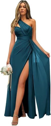 Women's Chiffon One Shoulder Bridesmaid Dresses A-Line Long Pleated Formal Evening Party Gown in Saudi Arabia