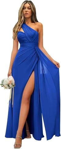 Women's Chiffon One Shoulder Bridesmaid Dresses A-Line Long Pleated Formal Evening Party Gown in Saudi Arabia