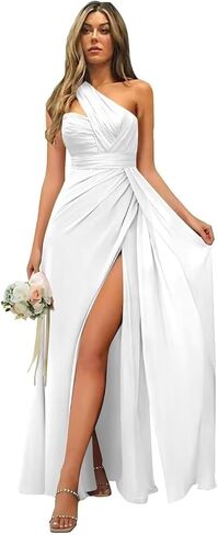 Women's Chiffon One Shoulder Bridesmaid Dresses A-Line Long Pleated Formal Evening Party Gown in Saudi Arabia