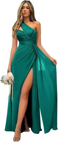 Women's Chiffon One Shoulder Bridesmaid Dresses A-Line Long Pleated Formal Evening Party Gown in Saudi Arabia