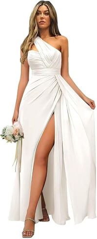 Women's Chiffon One Shoulder Bridesmaid Dresses A-Line Long Pleated Formal Evening Party Gown in Saudi Arabia