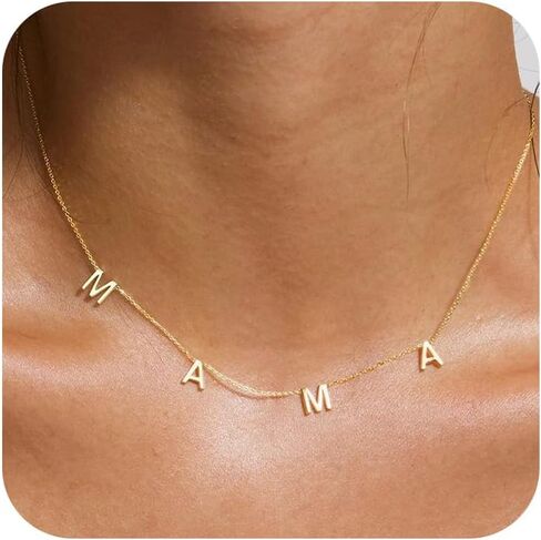 BAYLAY Mama Necklaces for Women - 18K Gold Plated Dainty Mom Necklace Choker Necklaces Cute Mama Pendant Necklace Non Tarnish Christmas Gifts for Mom New Mom Gifts for Women Dainty Jewelry in Saudi Arabia