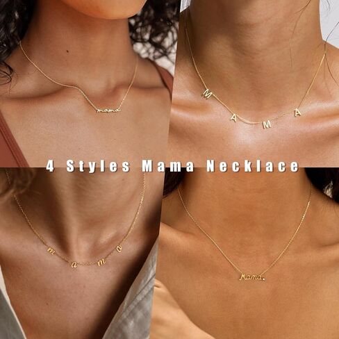 BAYLAY Mama Necklaces for Women - 18K Gold Plated Dainty Mom Necklace Choker Necklaces Cute Mama Pendant Necklace Non Tarnish Christmas Gifts for Mom New Mom Gifts for Women Dainty Jewelry in Saudi Arabia