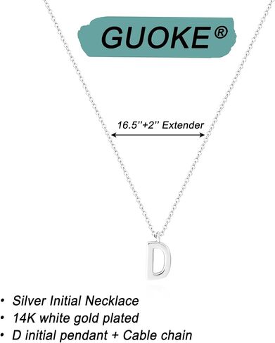 قلادات أولية للنساء - قلادة فضية أولية مطلية بالذهب الأبيض عيار 14 قيراط مع الأحرف الأولى، قلادة حرف Monogram للنساء in Kuwait