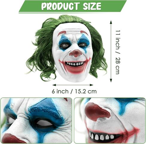 أقنعة الهالوين اللاتكس للرجال من Aolamegs، قناع ابتسامة مع شعر أخضر للبالغين، أزياء تنكرية للمهرج، وملابس الحديقة، ودعامات الحفلات في الفناء (JK24) in Kuwait