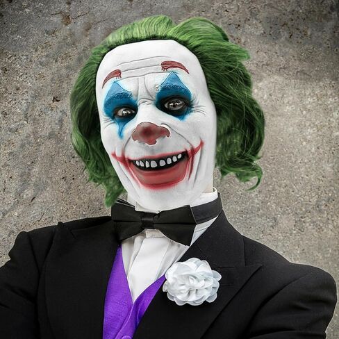 أقنعة الهالوين اللاتكس للرجال من Aolamegs، قناع ابتسامة مع شعر أخضر للبالغين، أزياء تنكرية للمهرج، وملابس الحديقة، ودعامات الحفلات في الفناء (JK24) in Kuwait