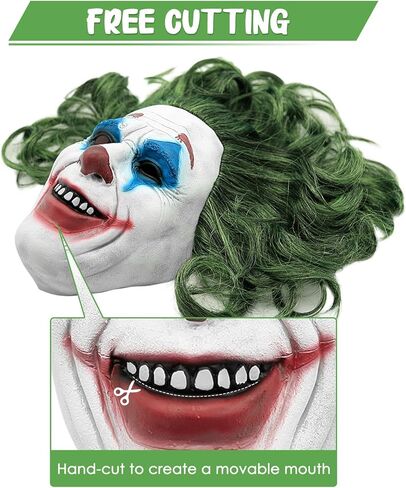 أقنعة الهالوين اللاتكس للرجال من Aolamegs، قناع ابتسامة مع شعر أخضر للبالغين، أزياء تنكرية للمهرج، وملابس الحديقة، ودعامات الحفلات في الفناء (JK24) in Kuwait