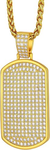 Richsteel Initial Pendant Necklace Letter 18K Gold/Silver Plated A-Z Cubic Zirconia Dog Tag Pendant Necklace for Men Women Thanksgiving Christmas Gift in Kuwait