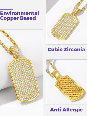 Richsteel Initial Pendant Necklace Letter 18K Gold/Silver Plated A-Z Cubic Zirconia Dog Tag Pendant Necklace for Men Women Thanksgiving Christmas Gift in Kuwait