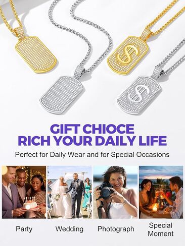 Richsteel Initial Pendant Necklace Letter 18K Gold/Silver Plated A-Z Cubic Zirconia Dog Tag Pendant Necklace for Men Women Thanksgiving Christmas Gift in Kuwait