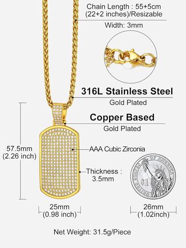 Richsteel Initial Pendant Necklace Letter 18K Gold/Silver Plated A-Z Cubic Zirconia Dog Tag Pendant Necklace for Men Women Thanksgiving Christmas Gift in Kuwait