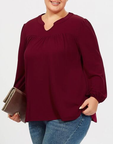 Moon Wood Plus Size Tops for Women Tunic Fall Long Sleeve Blouses Casual Floral Printed V Neck Shirts Loose Fit in Kuwait