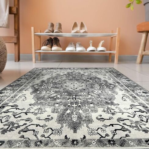 NANPIPER Area Rug, 3x5 Washable Rug for Living Room, Vintage Rug with Non-Slip Backing, Non-Shedding Distressed Rug for Bedroom, Ultra-Thin Soft Farmhouse Rug for Home Decor(3'x5', Grey) in Kuwait